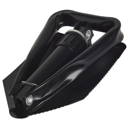 Folding Spade Stick — steel entrenching tool with metal handle and saw edge