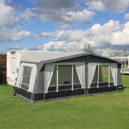 Przedsionek dmuchany podróżny CAMPTECH Topas Air 22 - obwód 1175-1200 cm, Camptex All Season, 6 okien, pompka w zestawie